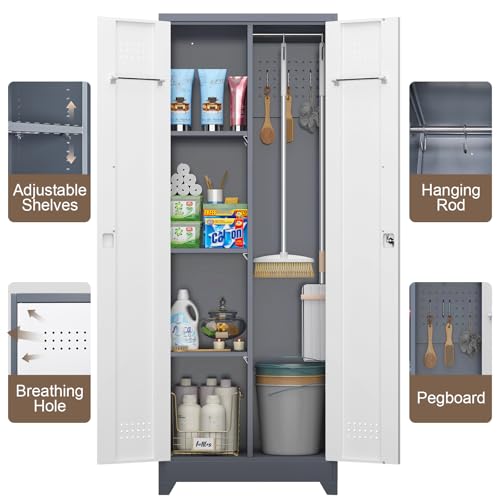 65'' Garage Storage Cabinet (Gray&white / 65"H Broom Cabinet)
