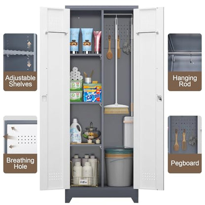 65'' Garage Storage Cabinet (Gray&white / 65"H Broom Cabinet)