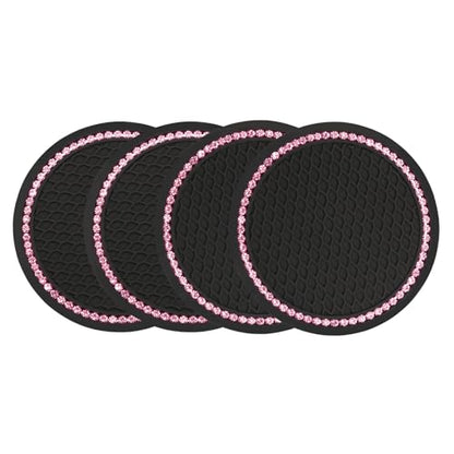 4PCS Bling Car Cup Coaster (4 Count / Black and Pink)