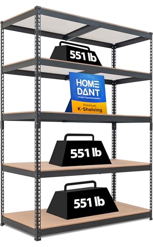 Black 47.7" Deep 5 Tier Storage Shelves Garage Shelving Unit Metal (Black / 47.7"W x 24.1"D)