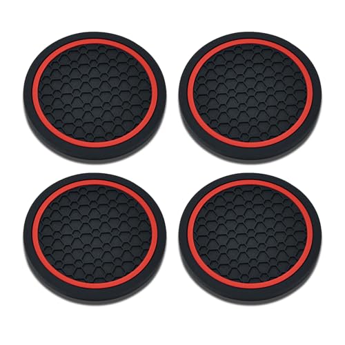 4PCS Car Cup Holder Coasters (Black/Red)