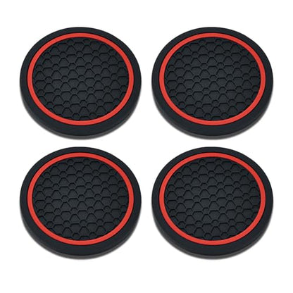 4PCS Car Cup Holder Coasters (Black/Red)