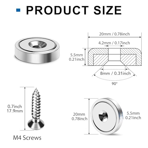 Strong Magnets Heavy Duty Screw On Neodymium 30LBS Magnet 36 Pack (Silver / 0.78in)