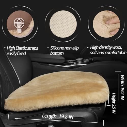 Genuine Sheepskin Car Seat Cushion Seat Covers for Cars Trucks SUV Comfort Seat Protector Pad for Car Driver Seat Car Accessories for Women Office Chair Car Decor (Khaki / Front Seat Cushion-1 Pc)