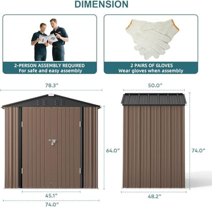 6 x 4 FT Outdoor Storage Shed (Brown / 6' x 4' FT/Peaked-roof)