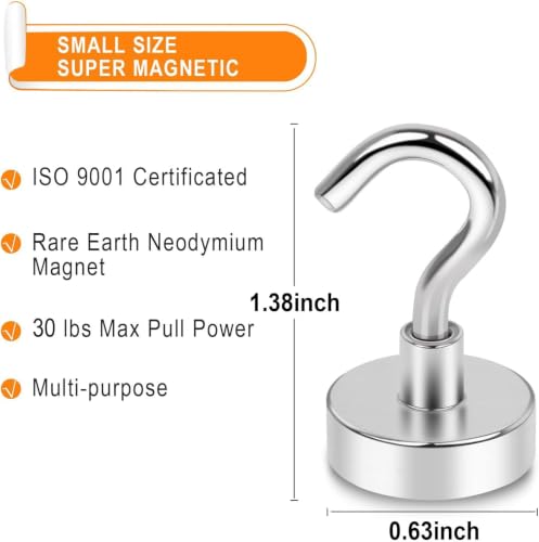 Magnetic Hooks 30Lbs+ Strong Magnetic Hook for Cruise Cabins (Silver / 4Pack-30LB)