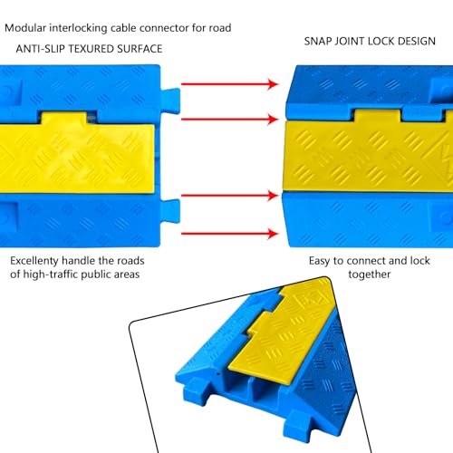 1 Pack Blue Rubber Cable Ramp Hose Cable Protector Ramp 2 Channel 22000Lbs Load Capacity Traffic Speed Bump Wires Power Lines Extension Cord Cover for Indoor Outdoor (B2XC06-1)