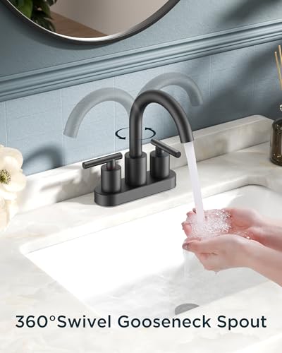 4 Inch Centerset Bathroom Faucet Black 2 Hole (Matte Black)