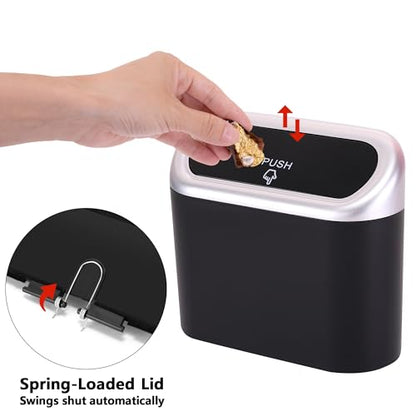 Mini Car Trash Can with Lid (Black/Silver)