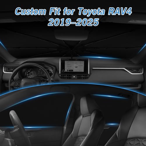 Windshield Sun Shade Umbrella for Toyota RAV4 2019 2020 2021 2022 2023 2024 2025 Rear Window Shades 100% UV Protection and Blackout Privacy 5PCS Car Window Covers Accessories (5-Piece Set | Fits Toyota RAV4 2019-2025)