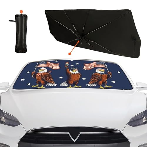 USA Eagle Car Windshield Sun Shade Umbrella Block UV Rays Heat Foldable Windshield Umbrella Sun Visor Protector (One Size / USA Eagle)