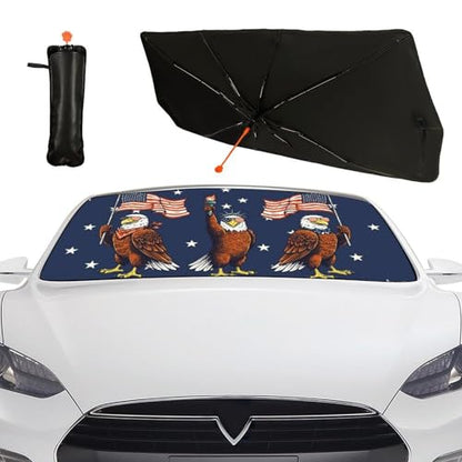 USA Eagle Car Windshield Sun Shade Umbrella Block UV Rays Heat Foldable Windshield Umbrella Sun Visor Protector (One Size / USA Eagle)