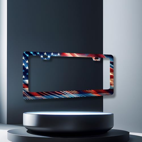 Patriotic American Flag License Plate Frame US License Holder with 2 Holes (Patriotic Flag American)