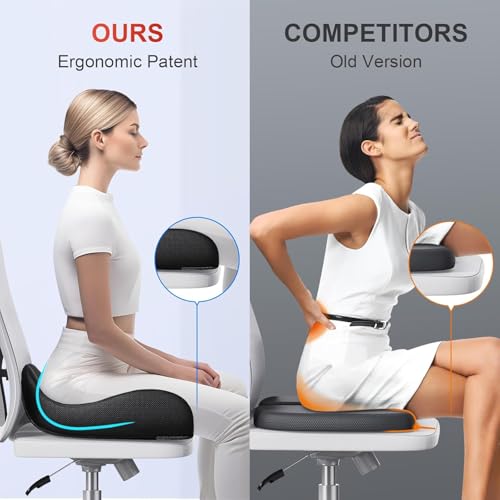 Large Ergonomic Seat Cushion Relieves Sciatica & Tailbone Pain (Black / Large)