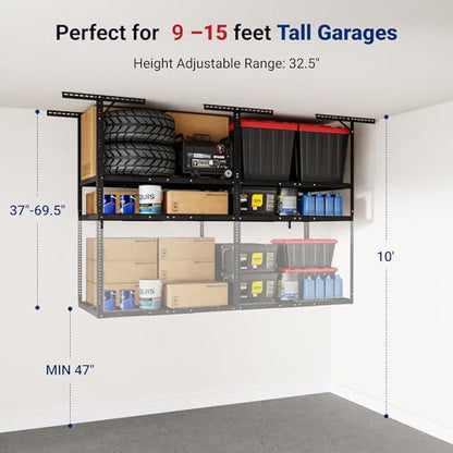 3x8 2 Tier Overhead Ceiling Garage Storage Rack (Black / 2-Tier 3x8 ft)