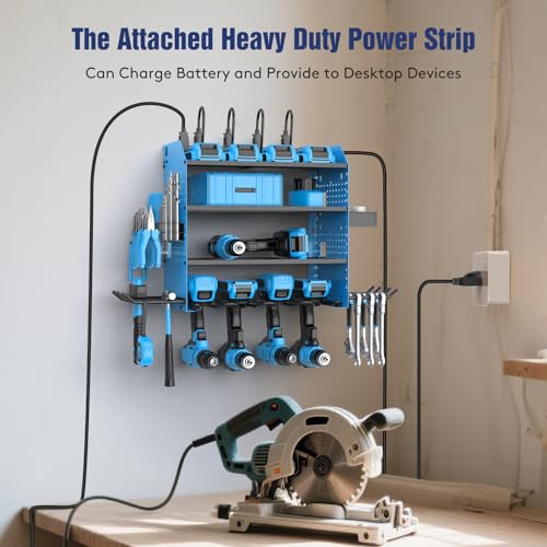 Heavy Duty Power Tool Organizer Wall Mount with Charging Station (Blue)
