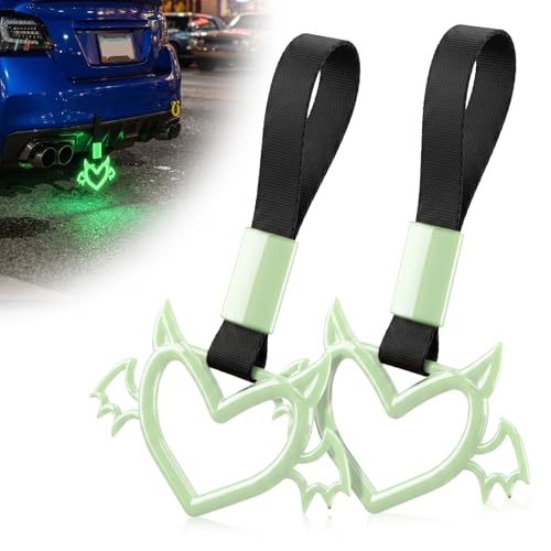 2 Pcs Devil Heart Shaped Car Handle Strap (Luminous Green-Wing)