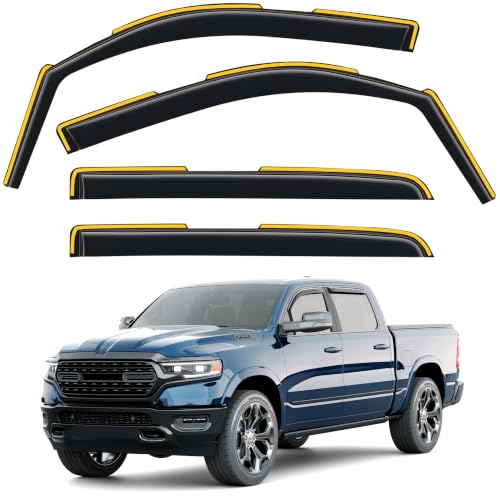 Window Visors Rain Guards for Dodge RAM 1500 CrewCab 2019 (2019-2026 Dodge Ram 1500 Crew Cab)