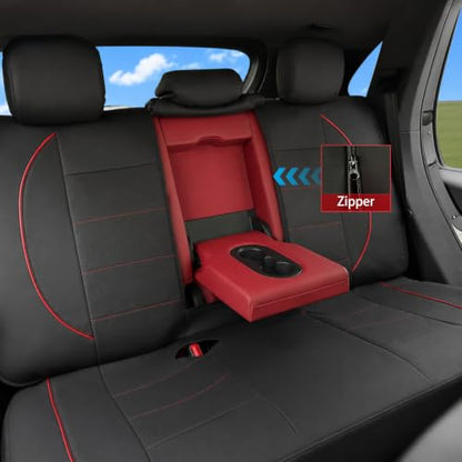 14 PCS Leather Car Seat Covers Full Set (Steering Wheel Cover Set / Black & red)