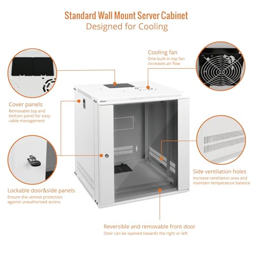12U Wall Mount Rack Network Cabinet for 19" IT Equipment (12U/Glass Door/White)