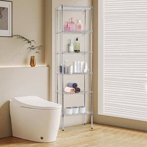 6 Tier Wire Shelf (Chrome / 17"D x 12"W x 64"H)