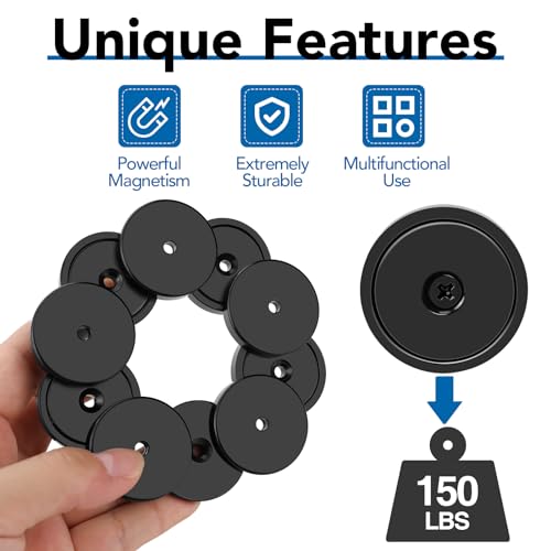 Strong Magnets Heavy Duty Screw On Neodymium 150LBS Magnet 6 Pack (Black / 1.42in)
