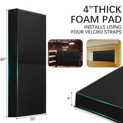 60" 72" High Gym Wall Padding 2" Thick Foam Basketball Court Wall Mount Protector for Garage Taekwondo Babyroom (BLACK / 60" x 20" x 4")
