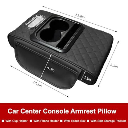 Car Center Console Armrest Pillow (Embroidered, Black)
