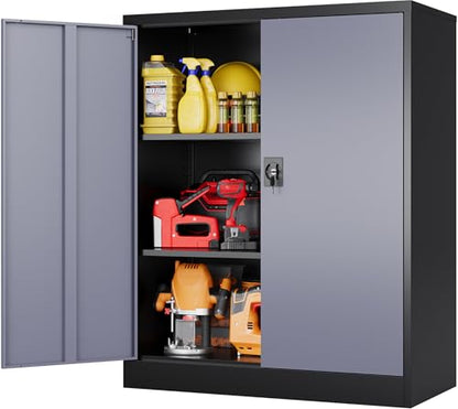Small Metal Cabinet with Shelves (36"H x 31.5"W x 16"D / Black Gray)