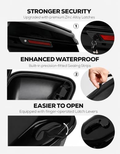 Motorcycle 5" Stretched Saddlebags Fit For Harley Touring 2014 (5" Stretched-Vivid Black W/ Black Latches)