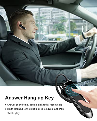 2 Pack] Bluetooth Earpiece Wireless Handsfree Headset V5.0 24 Hrs Driving (Black)