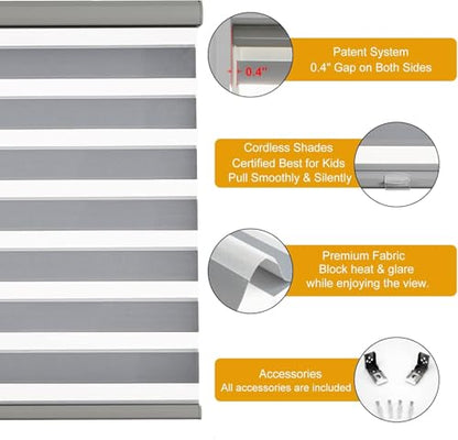 Cordless Zebra Blinds for Windows (35"w X 72"h / Grey)