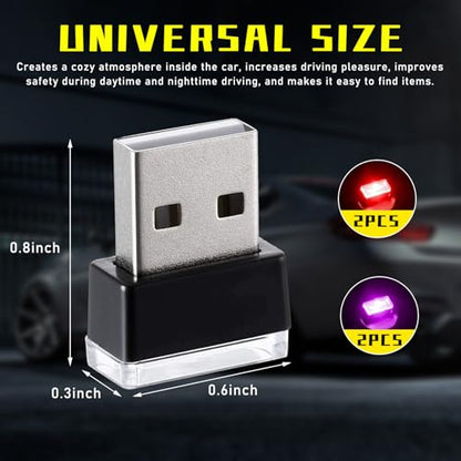 4 PCS USB LED Car Interior Atmosphere Lamp (2 Red+2 Purple)