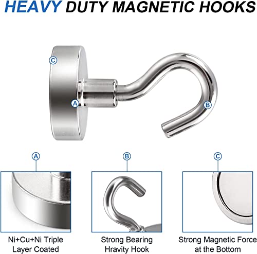 Magnetic Hooks for Cruise Cabins 30LBS Heavy Duty Magnet Hook 4 P (Silver / 0.63in)