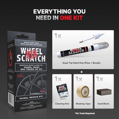 Matte Gray Rim Touch Up Paint Wheel Scratch Repair Kit (Gray - Dark/Satin - Kit)