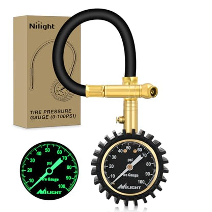 100PSI Tire Pressure Gauge Glow Dial 14" Extended Hose (Night Glow Tire Gauge)
