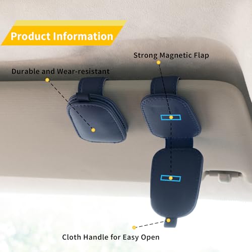 Magnetic Leather Sunglasses Holder for Car (Blue)