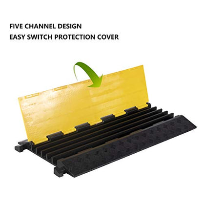 1 Pack Rubber Cable Ramp Hose Cable Protector Ramp 5 Channel 22000Lbs Load Capacity Traffic Speed Bump Wires Power Lines Extension Cord Cover for Indoor Outdoor (22000Lbs-5Channel-1Pack)