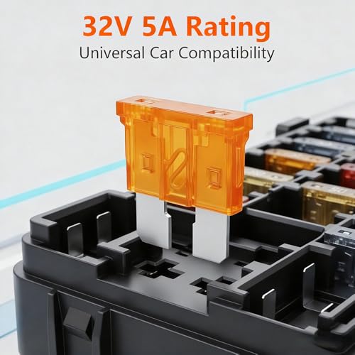 80Pcs) 5 Amp Standard Fuse, 5A Car Blade Fuses for Car/RV/Truck/SUV/Motorcycle/Boat (5A)