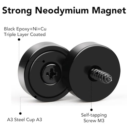 Strong Magnets Heavy Duty Screw On Neodymium 20LBS Magnet 36 Pack (Black / 0.63in)