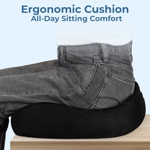 Seat Cushion Memory Foam Chair Cushion for Tailbone Pain Relief (Soft Black / XX-Large)