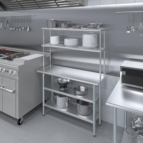 Stainless Steel Work Table with 2 Shelves (18" x 48" Table With 2 Shelves + 12" Overshelf)