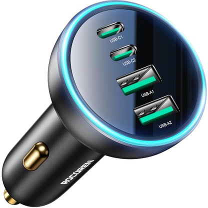 70W 4‑Port PD USB C Fast Car Charger Cigarette Lighter Adapter (Black)