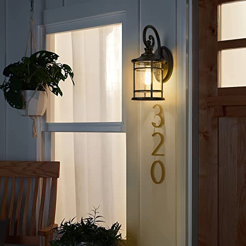 Modern Outdoor Wall Lantern (Black - Seeded Glass / 15.5 Inch)