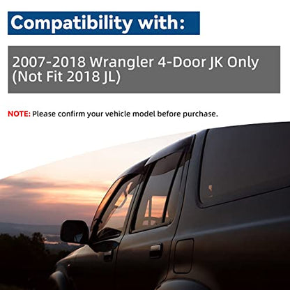 4pcs Window Visors Rain Guards for 2007 (for 2007-2018 Jeep Wrangle)