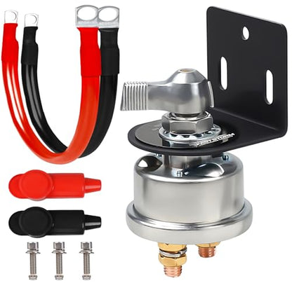 200A 12 48V High Current Master Battery Disconnect Switch Battery Power Cut Off Isolator Killer Switch with Face Plate for Car Vehicle RV Truck Boat Marine ATV (Battery Switch with Mounting Bracket and Cable)