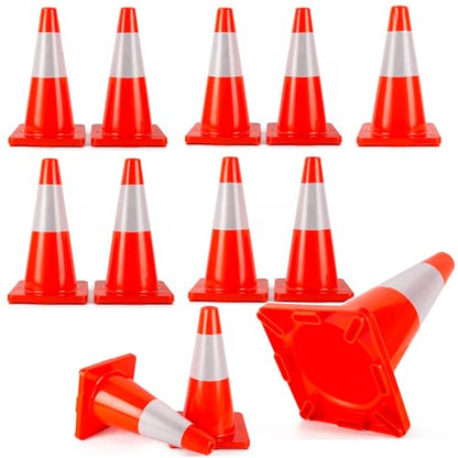 Traffic Cones 18 inch 12 Pack Safety Cones Orange with Reflective Collars Fit Parking Lot (18 inch)