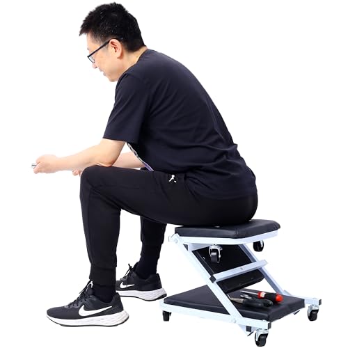 Mechanic Creeper and Stool (White)