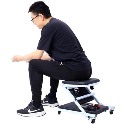 Mechanic Creeper and Stool (White)