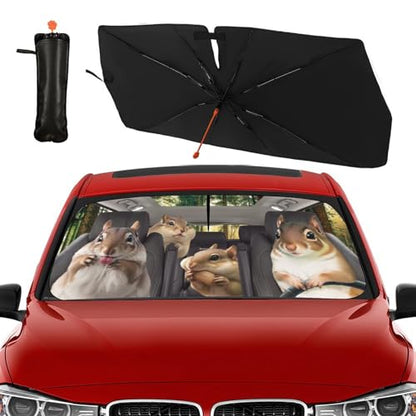 Funny Squirrels Car Windshield Sunshade Umbrella Foldable Visor (57X31 Inch / Color-SQ2)